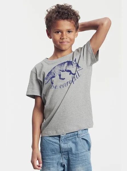 Peaces.bio - handbedruckte Biomode Peaces.bio - handbedruckte Biomode Bio-Kinder T-Shirt Be Careful, Hellgrau, – Produktbild 2 von 2