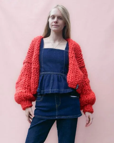 PANAPUFA PANAPUFA 100% Merino Chunky wolle Strickjacke, Rot, – Produktbild 3 von 3
