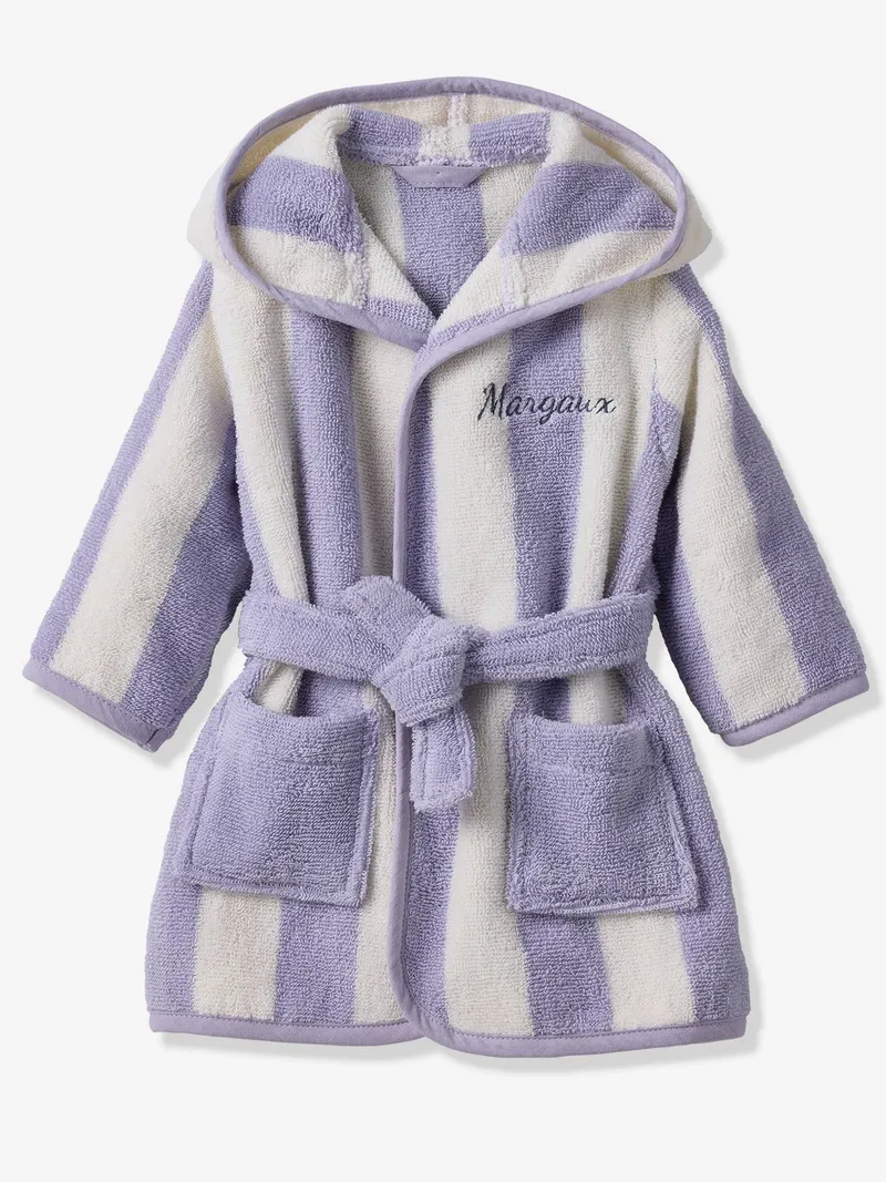 Vertbaudet Baby Bademantel STRANDKORB Capsule FAMILY personalisierbar, Violett gestreift, – Produktbild 1 von 2