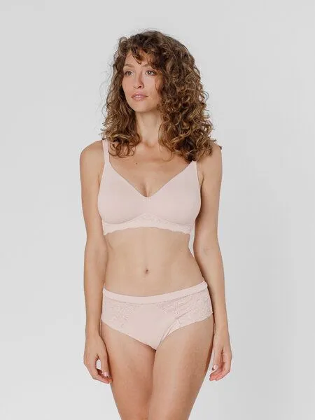 erlich textil erlich textil Elisabeth bügelloser BH mit Spitze aus Bio-Baumwolle, made in Europe, Cappuccino, – Produktbild 5 von 7