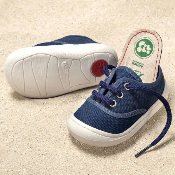 Pololo Pololo leichter Sommersneaker "Pepe" aus Baumwolle (Bio kbA), Größen 20-27, Blau, – Produktbild 2 von 4