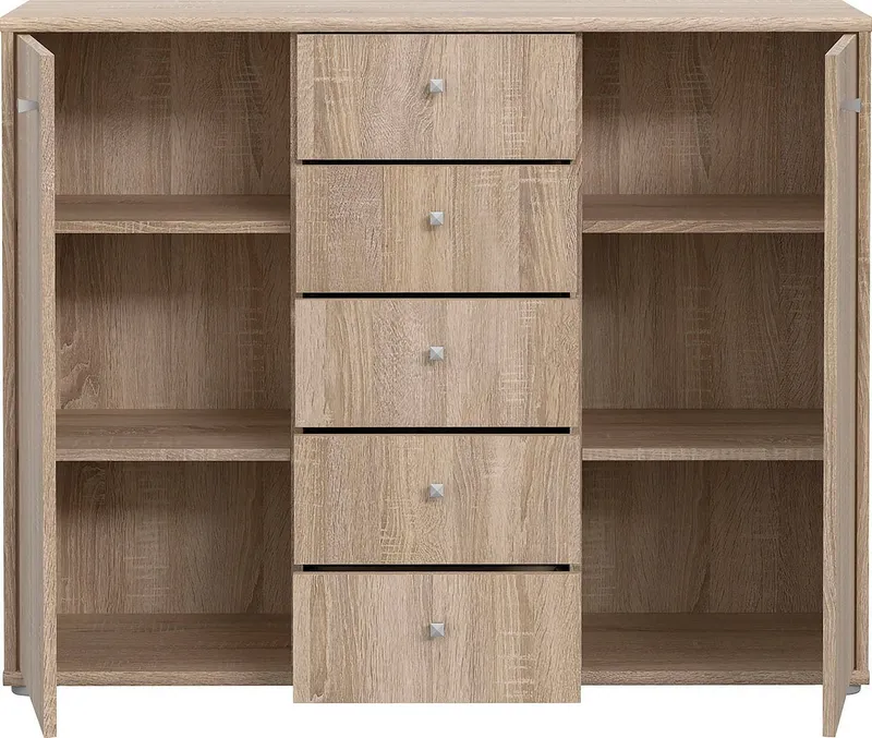 FORTE Kommode Tempra, Kommode, 2 Türen, 5 Schubkästen, viel Stauraum, Breite 108,8 cm, Beige, – Produktbild 7 von 8