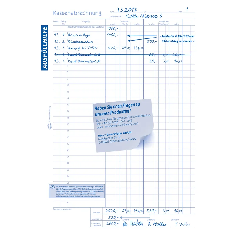 Avery Zweckform Avery Zweckform Formularbuch '427' Kassenabrechnung ECF – Produktbild 1 von 3