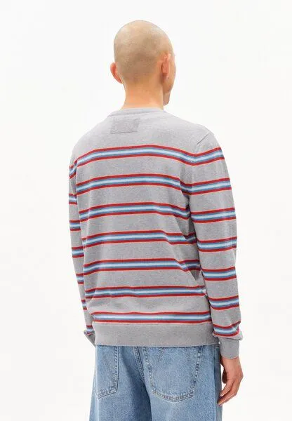 ARMEDANGELS ARMEDANGELS LOUKAA FINE STRIPE Herren Pullover aus Bio-Baumwolle, Silver melange-mars red, – Produktbild 2 von 4
