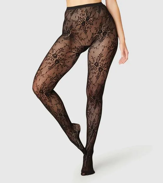 Swedish Stockings Swedish Stockings Spitzenstrumpfhose Rosa aus ECONYL®-Nylon, Schwarz, – Produktbild 4 von 4