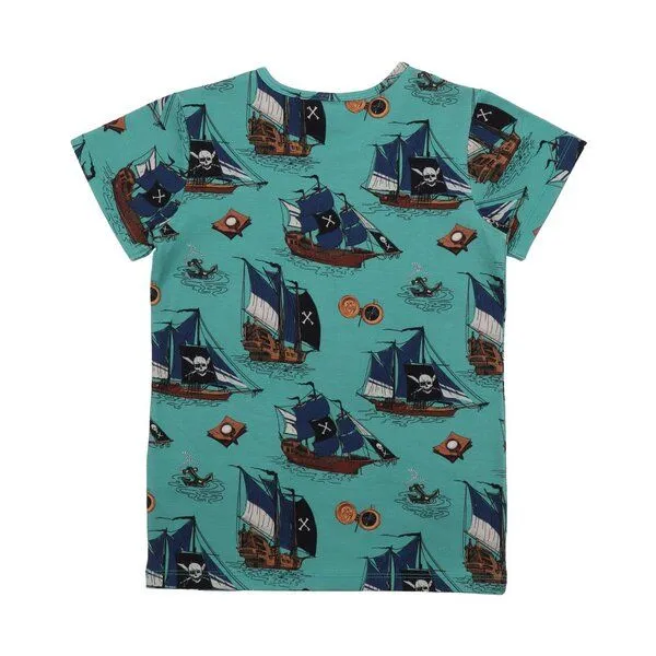 Walkiddy Kinder T-Shirt GOTS-zertifiziert aus Bio-Baumwolle grün mit Piratenschiff-Motiv – Walkiddy, Grün, – Produktbild 2 von 3