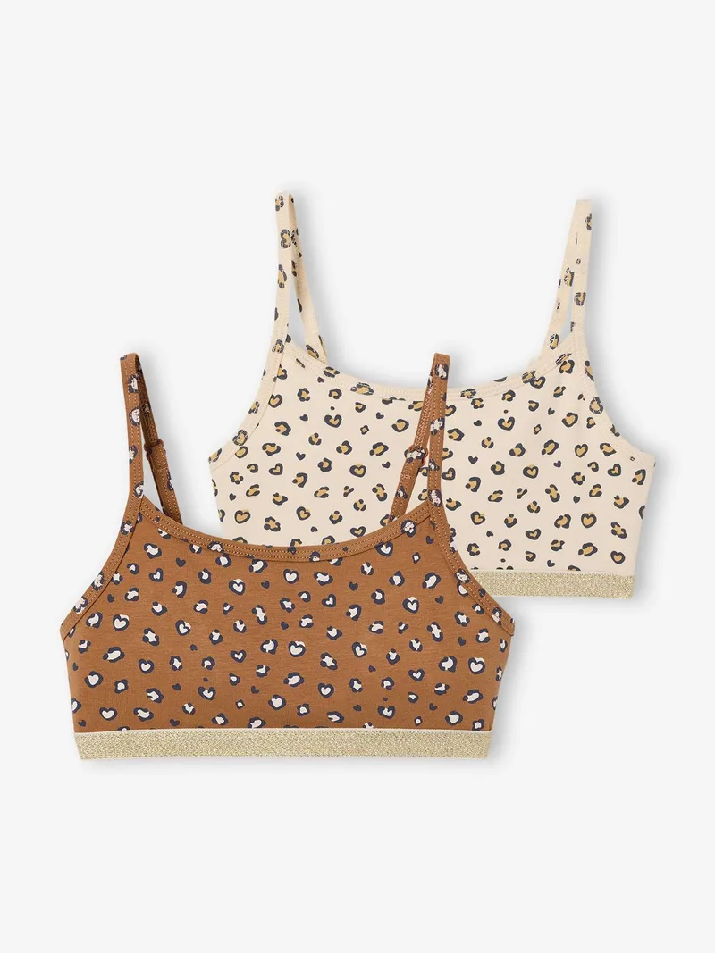 Vertbaudet 2er-Pack Mädchen Bustiers mit Leo-Print, Beige, – Produktbild 1 von 3