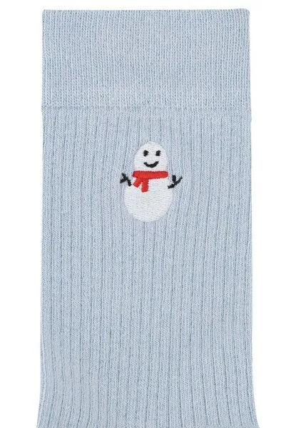 MELA MELA Gerippte Socken Stickerei 1 Paar aus 100% Bio-Baumwolle, Cloudy blue / snowman, – Produktbild 2 von 2
