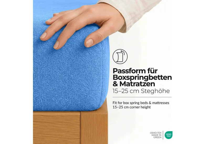 etérea Himmlische Qualität Spannbettlaken etérea Frottee Spannbettlaken 90x200 - 200x220 cm, Baumwolle, Gummizug: rundum, (1 Stück), Blau, – Produktbild 3 von 5