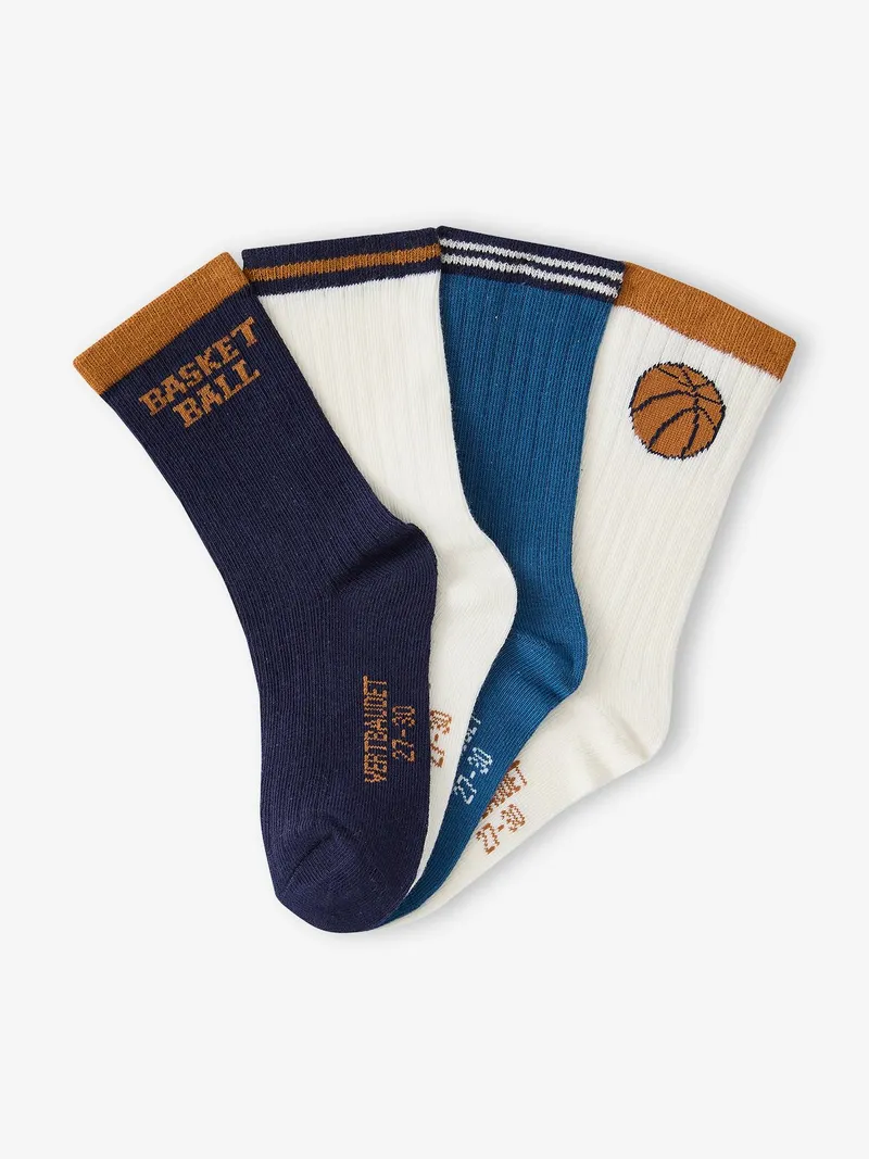 Vertbaudet 4er-Pack Socken mit Basketballmotiv Jungen, Wollweiß, – Produktbild 2 von 2