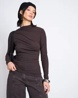 JAN N JUNE JAN 'N JUNE Damen vegan Langarmshirt Asymmetrical Tove Mud – Produktbild 1 von 1