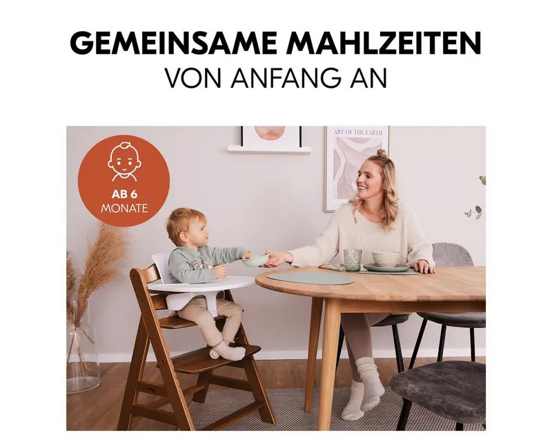 Hauck Hauck Hochstuhl Alpha Plus Set - Walnut, Mitwachsender Holz Kinderhochstuhl mit Essbrett Click Tray & Baby-Sitz, Braun, – Produktbild 3 von 5