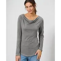 HempAge HempAge Damen Langarmshirt mit Wasserfallkragen Hanf/Biobaumwolle, Taupe, – Produktbild 1 von 1