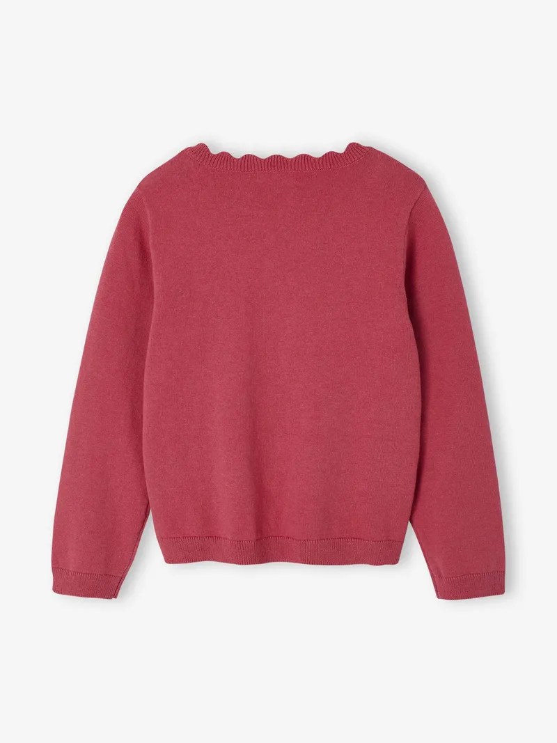 Vertbaudet Mädchen Pullover mit Herz-Stickerei & Wellenausschnitt BASIC, Himbeer, – Produktbild 2 von 3