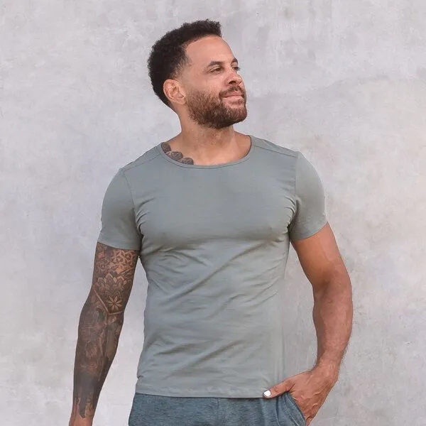 Jaya Jaya ROCKY UNI - Männer - körpernahes T-Shirt für Yoga aus Biobaumwolle, Agave/grün, – Produktbild 1 von 4