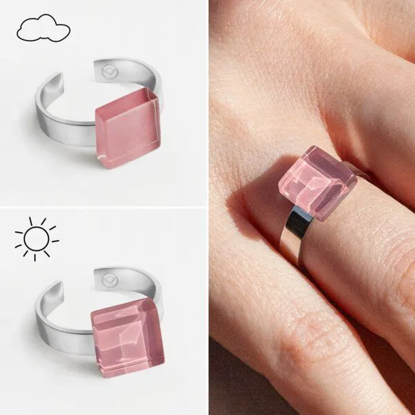 ALEXASCHA ALEXASCHA Geometrischer Ring aus Glas, mini, Rosenquarz rosa, – Produktbild 3 von 4