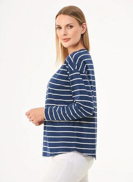 ORGANICATION ORGANICATION Gestreiftes Longsleeve T-Shirt aus Bio-Baumwolle und Leinen, Blau(navy), – Produktbild 3 von 4