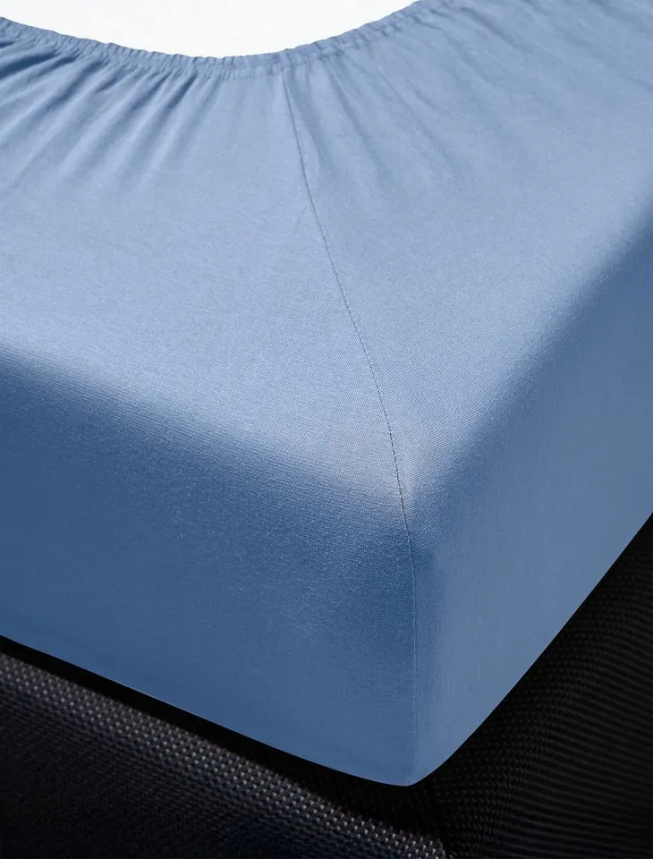 irisette irisette Spannbettlaken Jupiter 8, Mako-Jersey, Gummizug: rundum, (1 Stück), aus Baumwolle, für Matratzen bis 25 cm Höhe, Bettlaken, Spannbetttuch, Blau, – Produktbild 3 von 5