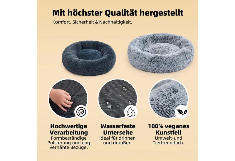 Pisi & Bili Tierbett Tierbett, Hundebett für Große, Mittelgroße, kleine Hunde, Katzenbett, Polyester, flauschig, weich, waschbar, Hundekissen, Grau, – Produktbild 3 von 7
