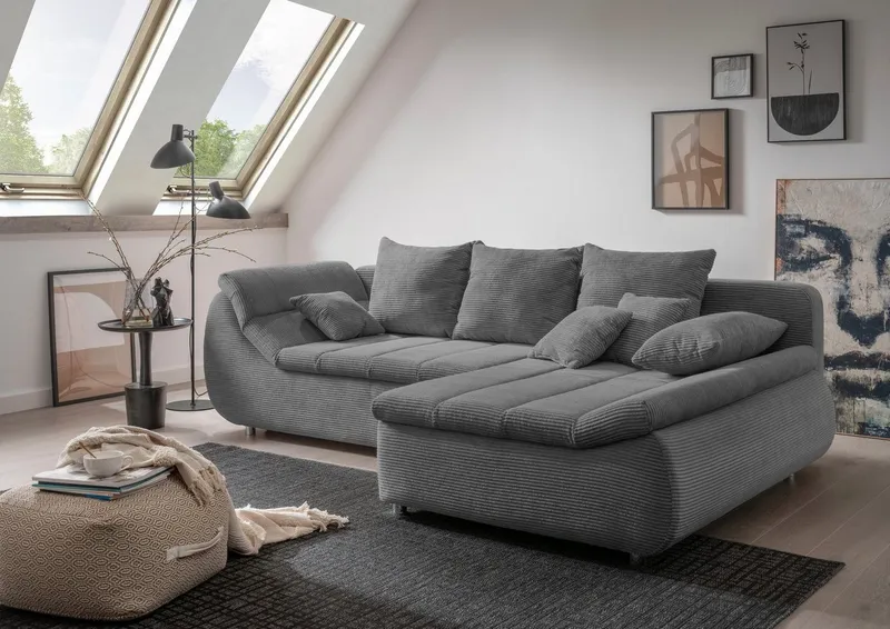 Home affaire Ecksofa Imola, bequem, aktuelle Steppung im Sitz, L-Form, Breite 270cm, wahlweise mit Bettfunktion, Grau, – Produktbild 7 von 8