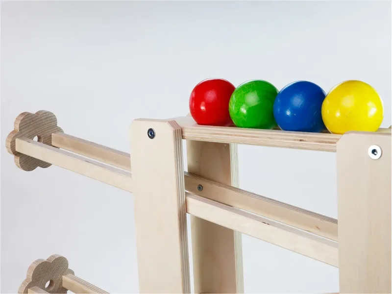 Hess Holzspielzeug Hess Holzspielzeug Kugelbahn aus Holz, 4 Murmeln bunt Höhe 60 cm, Natur, mehrfarbig, – Produktbild 2 von 2