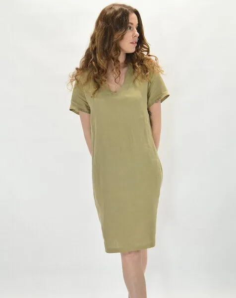 Aatise Aatise Shiftkleid kurzarm aus 100% Leinen Zelda, Beige, – Produktbild 3 von 4