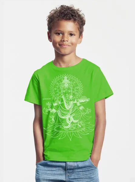 Peaces.bio - handbedruckte Biomode Peaces.bio - handbedruckte Biomode Bio-Kinder T-Shirt Ganesha, Apfelgrün, – Produktbild 2 von 2