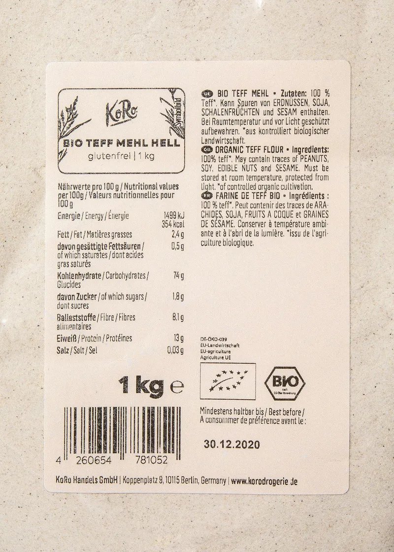 KoRo Helles Bio Teffmehl 1 kg – Produktbild 3 von 5