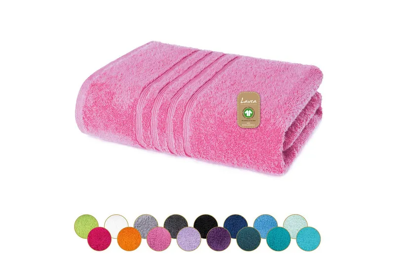 Lavea Badetuch Bali Duschtuch 100x150 cm Duschtuch 70x140 cm, Weiches Bio-Baumwollfrottee (1-St), Handtuch, GOTS-zertifiziert, extra saugstark mit 500g/m², Rosa, – Produktbild 1 von 4