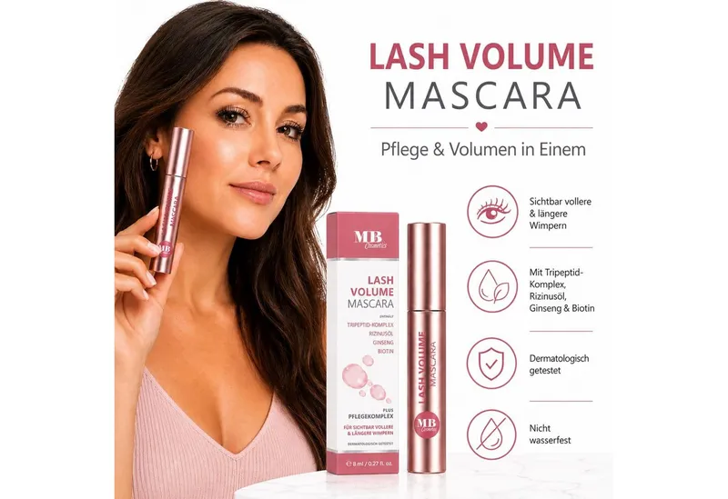 Medical Beauty Cosmetics Mascara Schwarz mit Serumeffekt - Lash Volume Wimperntusche, 8 ml, pflegend mit Tripeptid-Komplex & Biotin für lange Wimpern – Produktbild 2 von 5