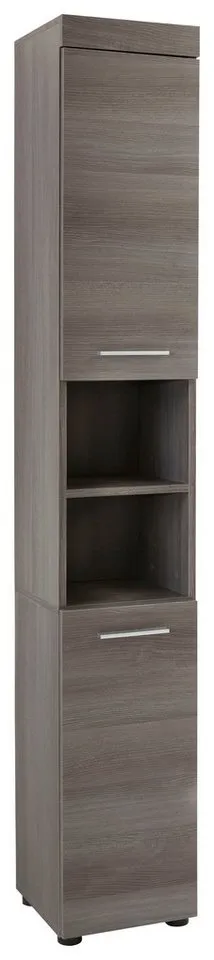 welltime Hochschrank Royan Hochschrank mit 2 Türen & 2 Fächern - (B/T/H) 30/31/190 cm, Grau|silberfarben, – Produktbild 2 von 4