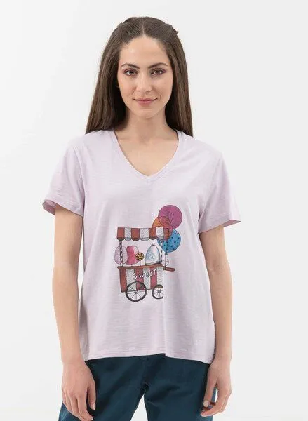 ORGANICATION ORGANICATION T-Shirt aus Bio-Baumwolle mit V-Ausschnitt, Lavender, – Produktbild 1 von 4
