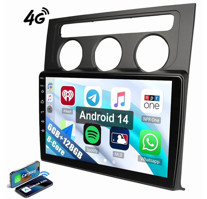 ESSGOO 6+128GB Für VW Touran 1T1 1T2 1T3 03-10 Android 14 8-Kern Autoradio (RDS, Digitalradio (DAB), FM, AM, Carplay Android Auto Navi 4G LTE WIFI 8-Kern), Schwarz, – Produktbild 2 von 5