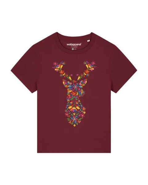 watapparel watapparel T-Shirt Frauen Floral Deer, Burgundy, – Produktbild 1 von 3