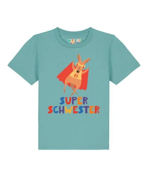 watabout.kids watabout.kids T-Shirt Kinder Känguru Superschwester, Teal monstera, – Produktbild 1 von 2