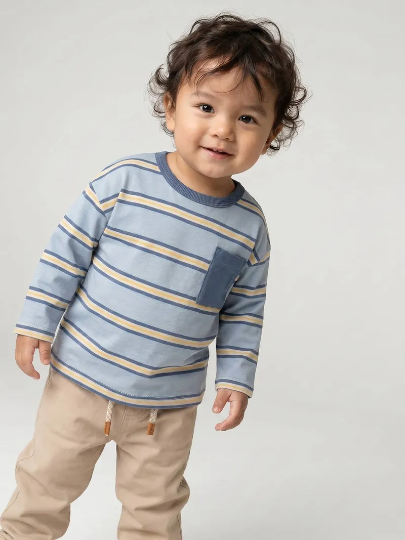 Vertbaudet Baby Shirt mit Brusttasche 100% Bio-Baumwolle GOTS-zertifiziert, Himmelblau, – Produktbild 2 von 4