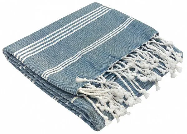 Karawan authentic Karawan authentic Fouta Hamamtuch aus reiner Bio-Baumwolle 200 × 100 cm (Stil HAMMAM), Ocean blue, – Produktbild 3 von 5
