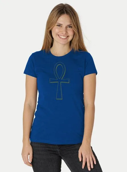 Peaces.bio - handbedruckte Biomode Peaces.bio - handbedruckte Biomode Damen Fit T-Shirt Ankh, Königsblau, – Produktbild 2 von 2