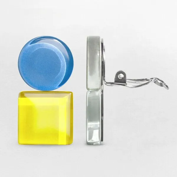 ALEXASCHA ALEXASCHA Geometrische Clip Ohrringe aus Glas | Bauhaus Design | 16 Farbkombinationen, Blau & gelb, – Produktbild 4 von 4