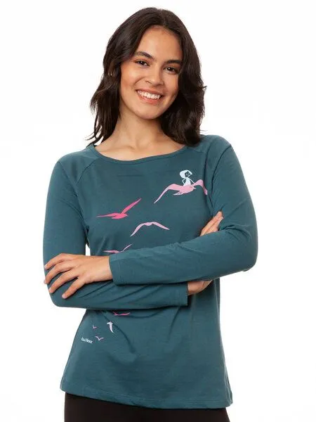 FellHerz FellHerz Damen Raglan Longsleeve Möwenflug atlantic teal Bio Fair Vegan – Produktbild 3 von 4