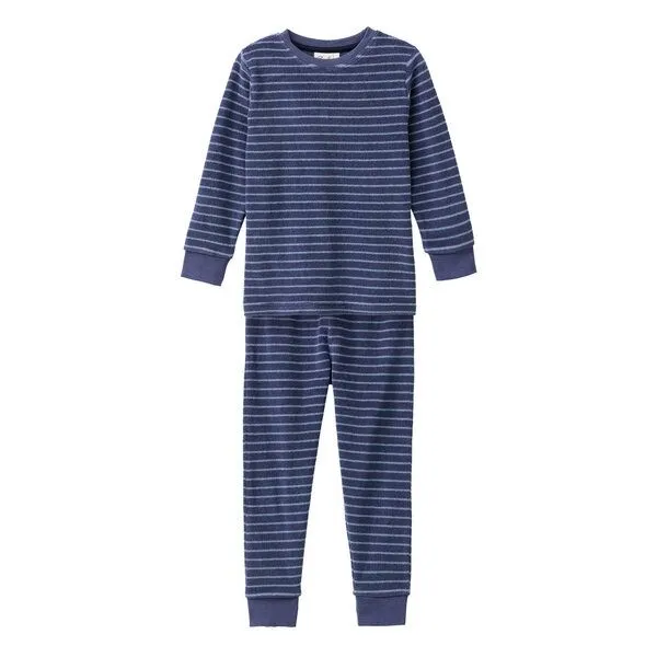 People Wear Organic People Wear Organic Frottée Pyjama, blau geringelt, Bio-Baumwolle – Produktbild 1 von 3