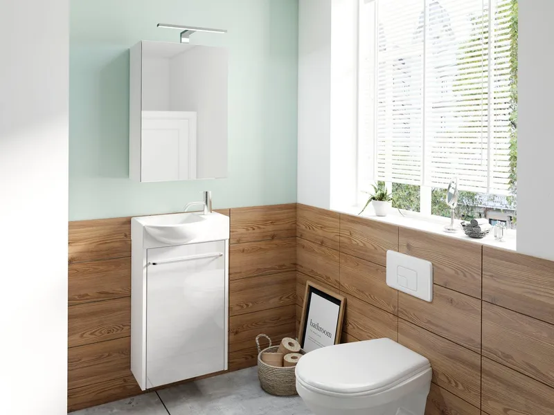 byLIVING Spiegelschrank Serie Spree, in vielen Breiten erhältlich Soft-Close, LED Beleuchtung mit Schalter- und Steckdosenbox, Weiß, – Produktbild 5 von 8