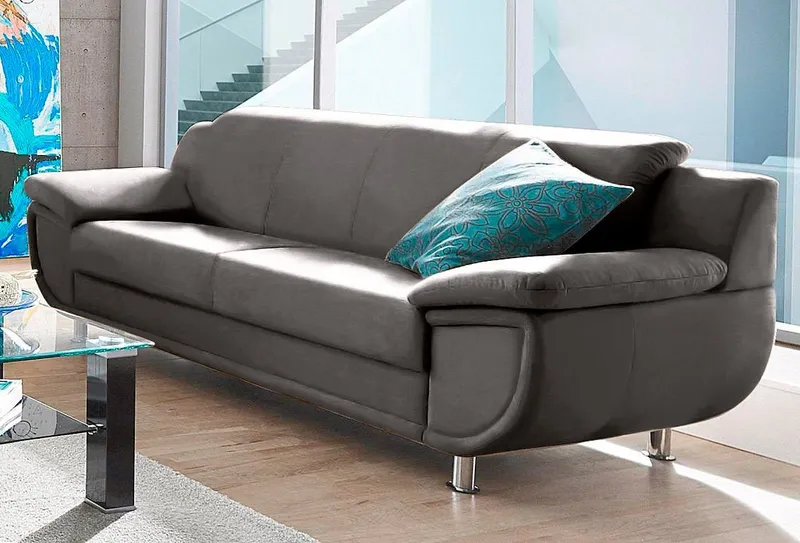 TRENDMANUFAKTUR 3-Sitzer Rondo 207 cm, 3-Sitzer, komfortabel, Federkern optional, Chromfüße, wahlweise mit Federkern, pflegeleichte Bezügen, Unser Dauertiefpreis, Braun, – Produktbild 2 von 5