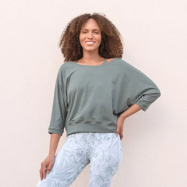 Jaya Jaya FRIDA - ¾ Shirt im lässigen loose Fit Style aus elastischem Tencel-Biobaumwoll-Mix, Agave/grün, – Produktbild 2 von 3