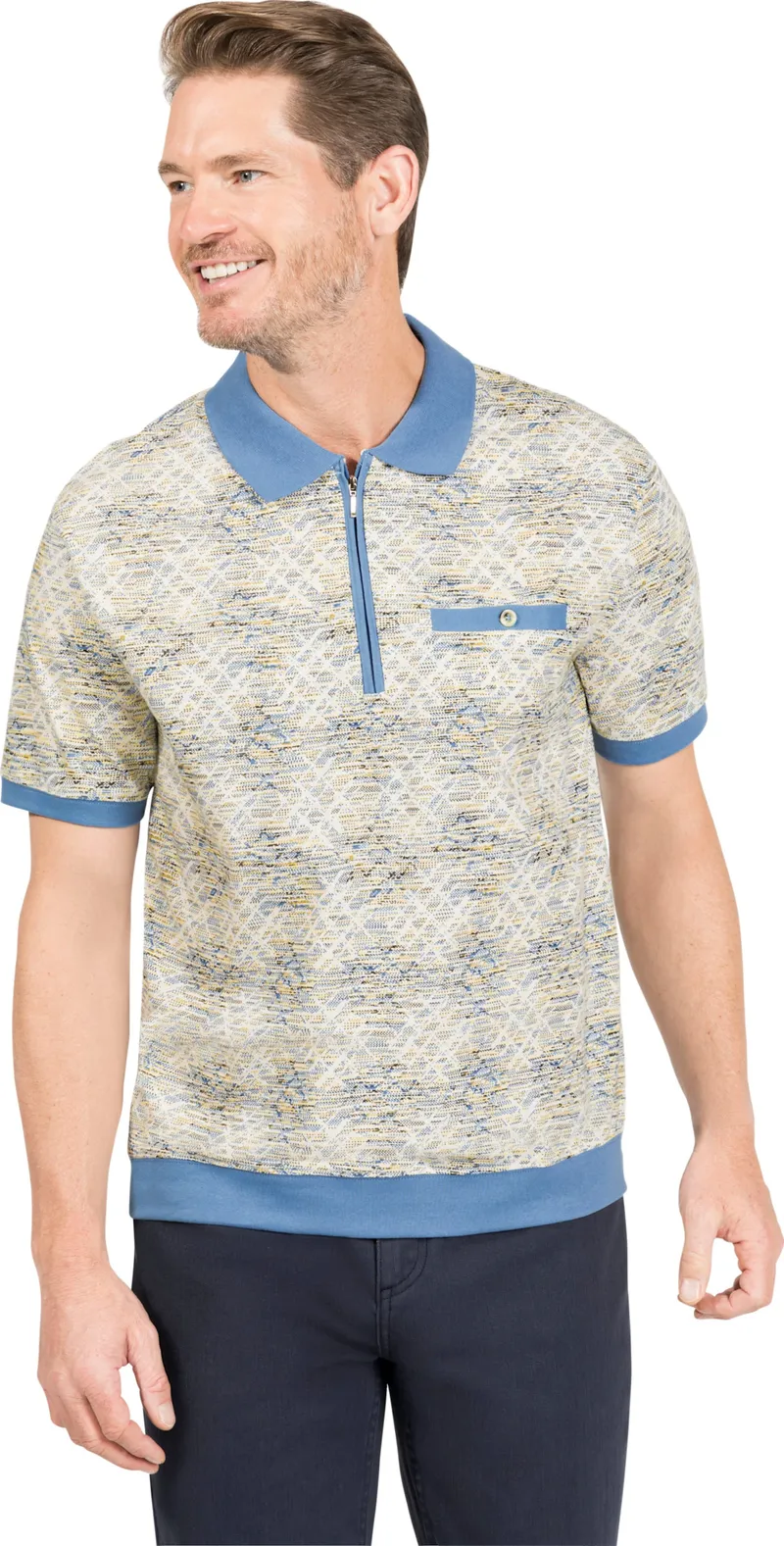 marco donati Kurzarm-Poloshirt mittelblau-bedruckt, Mittelblau-bedruckt, – Produktbild 2 von 2