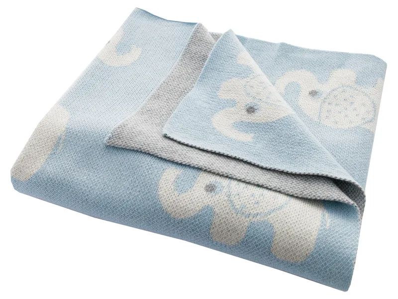 HANS NATUR HANS NATUR Babydecke Bio-Baumwolle, Elefanten 80 x 100cm, Blau, – Produktbild 1 von 2