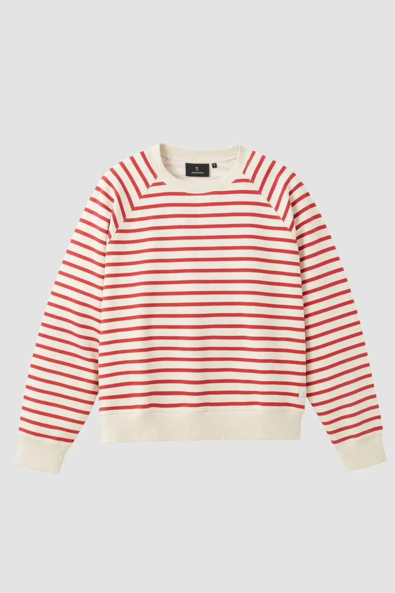 recolution Recolution Damen vegan Sweatshirt Allamanda Stripes In Signalrot, Rot, – Produktbild 2 von 2
