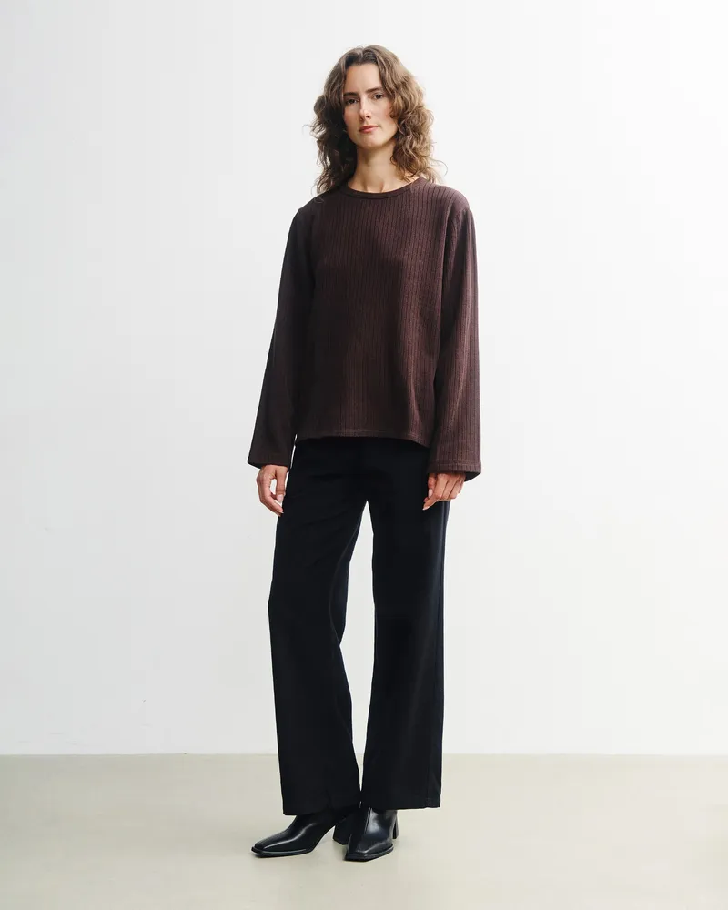 Rotholz Rotholz Damen vegan Langarm Shirt Oversize Braun, Dunkelbraun, – Produktbild 1 von 2