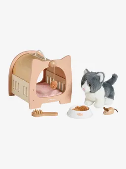 Vertbaudet Vertbaudet Kinder Plüschkatze mit Transportbox aus Holz FSC® – Produktbild 1 von 1