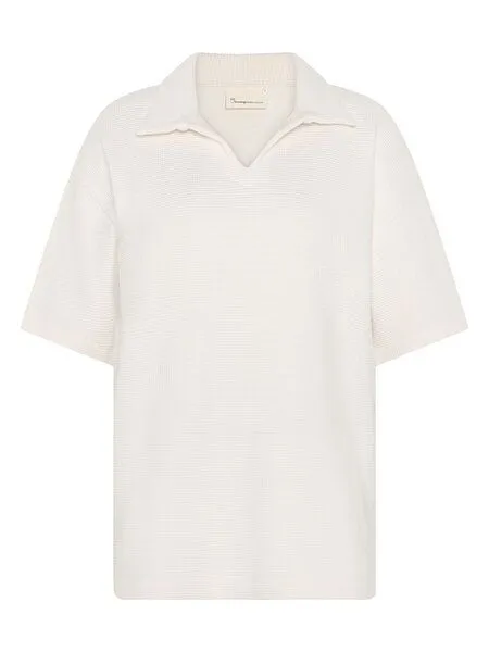 KnowledgeCotton Apparel KnowledgeCotton Apparel Poloshirt mit Waffle-Struktur und Split-Kragen aus Bio-Baumwolle, Weiss-egret, – Produktbild 2 von 2